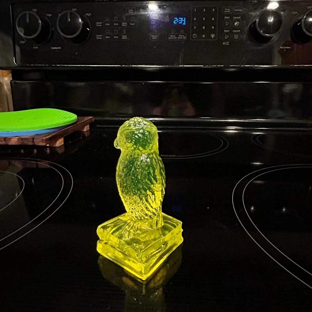 Degenhart Vaseline Glass Owl on Books